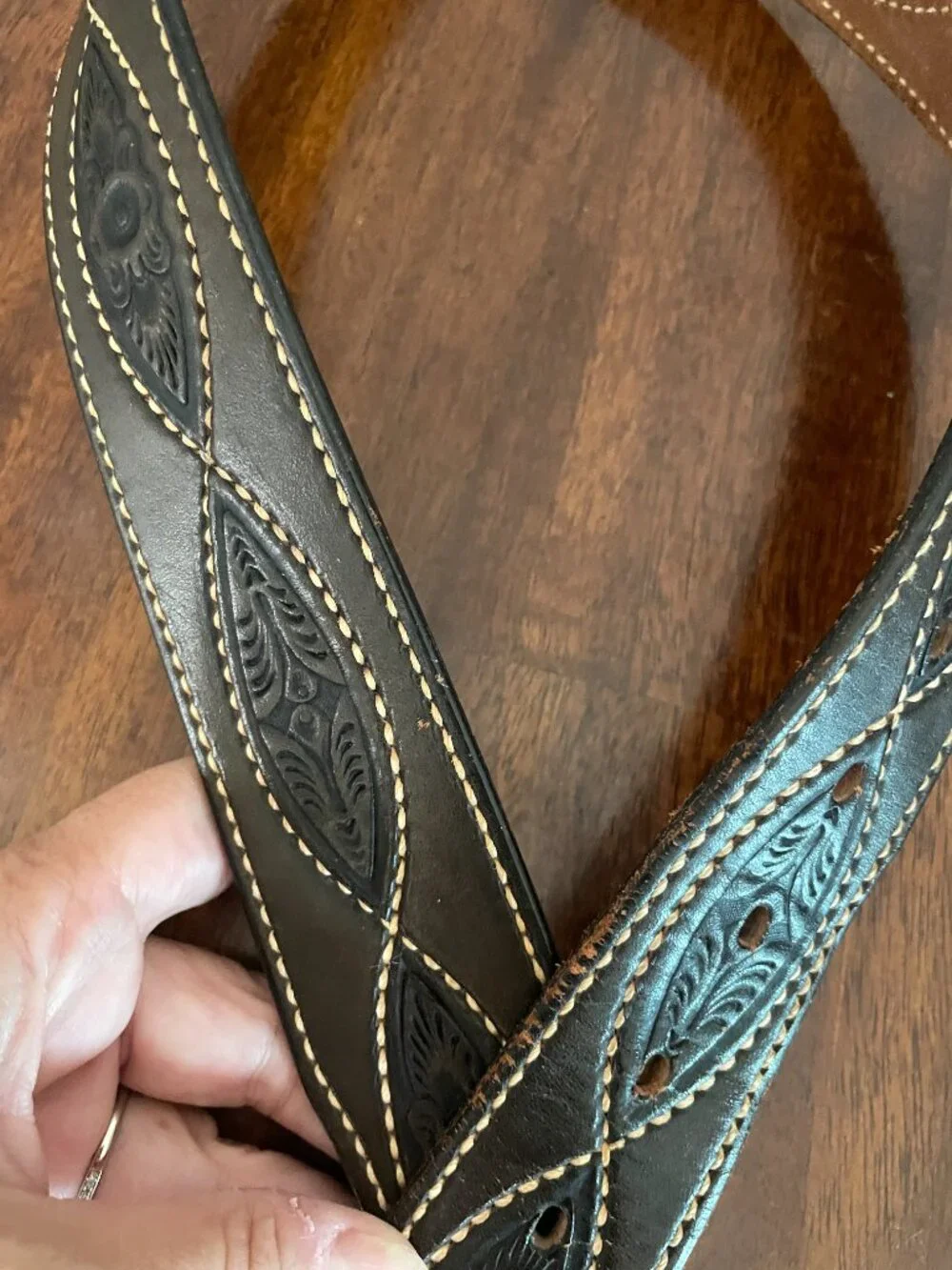 Tooled Leather Brown Belt 34